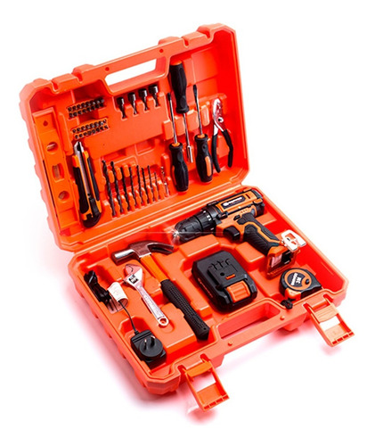 Imagen 2 de 5 de Taladro Percutor Inalambrico Daewoo Set Maletin Herramientas