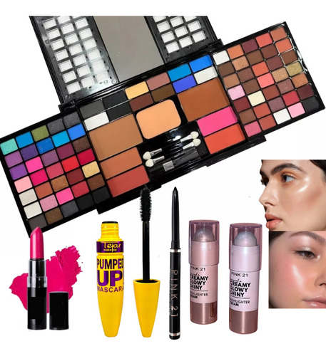 Set De Maquillaje Completo Paleta Kit Iluminador Crema Mujer