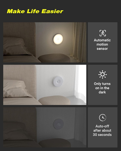 Paquete De 3 Luces Led De Noche Con Sensor De Movimiento, Lu