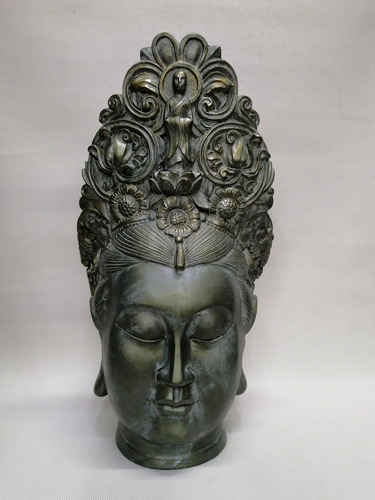 Escultura Busto De Diosa Hindu En Marmolina Tono Vintage 