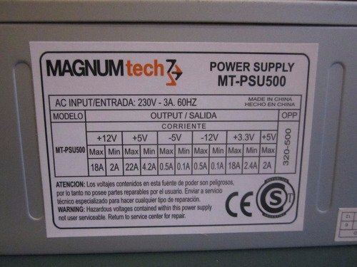 Imagen 4 de 5 de Fuente Pc Atx 500w Magnum Tech Mt-psu500 Escritorio Oficina