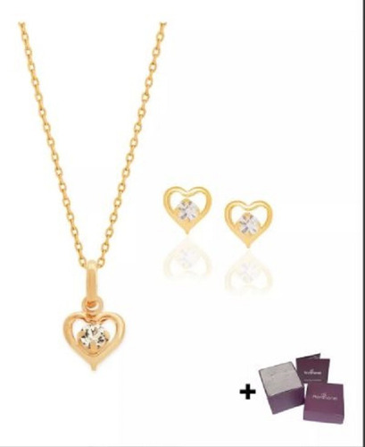 Colar Rommanel Love + Brinco Banhado Ouro18k-estilo Elegante