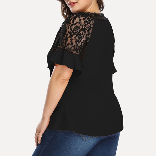 Playera De Mujer, Talla Grande, De Chifón, Cuello En V, Enca
