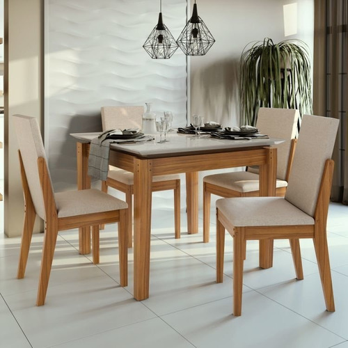 Conjunto Mesa 4 Cadeiras Áries Móveis Lopas - Rovere Natural