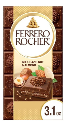 Ferrero Rocher Barra De Chocolate Avellana Con Almendra 90g