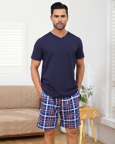 Pijama Para Hombre Conjunto Playera Y Bermuda Con Bolsillos