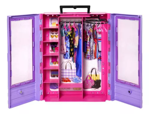 Boneca Barbie Closet Guarda Roupa De Luxo Roxo Com Boneca