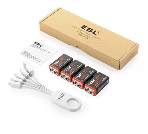 EBL 4PCS Piles 9V Rechargeables 5400mWh, Batteries 9V 6F22