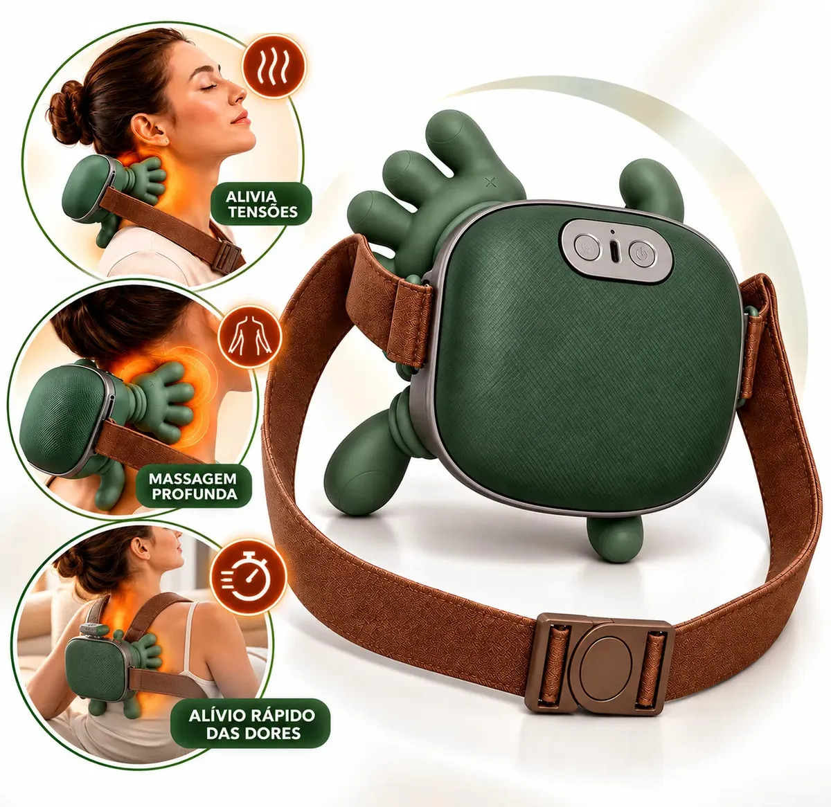 Massageador Cervical Elétrico 3D Pescoço Ombros Aquecimento Recarregavel Sem Fio Massagem Profunda Relaxante Calor Mãozinha Marca Landara
