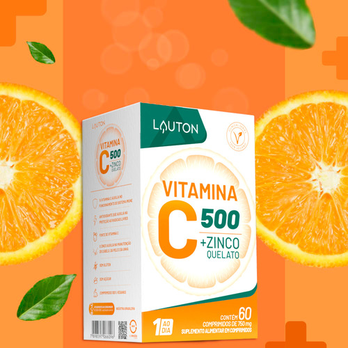 Vitamina C + Zinco Quelato 60 Cápsulas Lauton - 3 Unidades