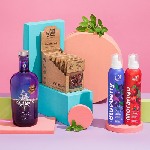 Kit Gin + Box Pink Especiarias + Espumas Morango E Blueberry