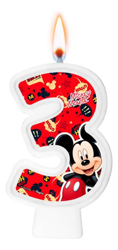 Vela De Aniversário Numeral Mickey Mouse Disney N 3