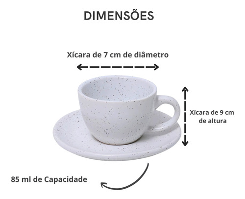 Jogo Conjunto De Xícara Café 6 Peças Com Pires 85ml Cerâmica
