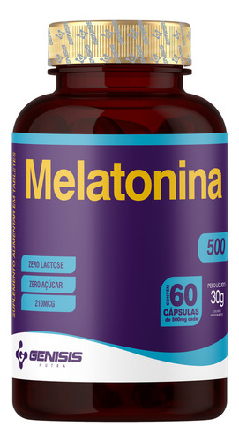 Melatonina Pura 60 Cápsulas 210mcg Genisis Nutrition Sabor Sem Sabor