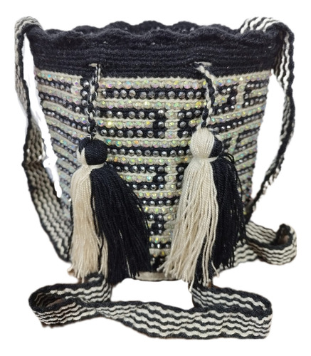 Mochila Wayuu Diseño Pequeña Con Piedreria Fajon Tradicional