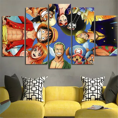 Quadro 5 Peças Para Sala One Piece Anime Desenhos Series 3d