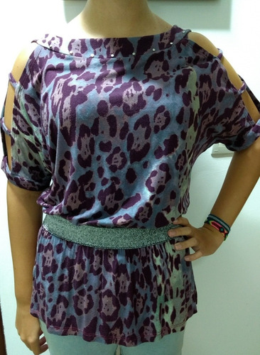 Blusa Feminina Juvenil Recorte Ombro Elástico Cintura Roupa