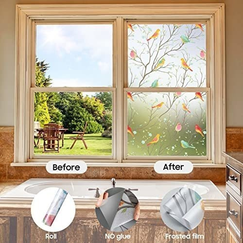 Imagen 6 de 6 de Vinilo No Adhesivo Para Vidrio Bloq Uv 89x400cm Aves Esmeril