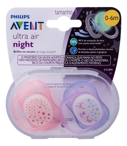 Chupeta Ultra Air Dupla Night Time 0-6 Meses Menina - Avent