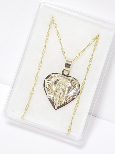 Imagen 1 de 3 de Medalla De Virgen Corazón Oro Lam. 2 Cm +cadena Torsal+envio
