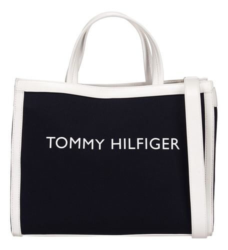 Bolsa Tote Tommy Hilfiger Con Logo Estampado Para Mujer Acabado de los herrajes Canvas Color Azul Color de la correa de hombro Azul Diseño de la tela Liso