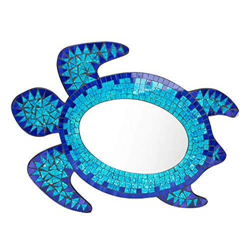 Espejo De Mosaico Azul Forma De Tortuga Marina, Decorac...