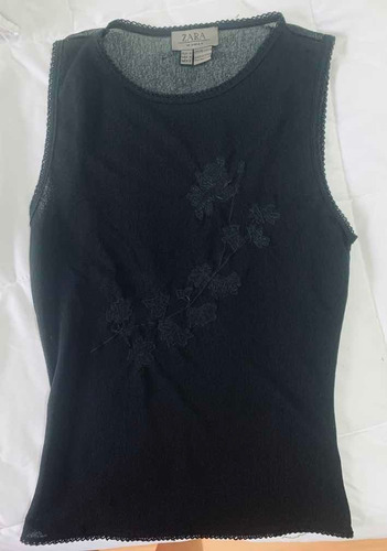 Músculosa De Mujer Negra Zara Bordada Talle M Chico