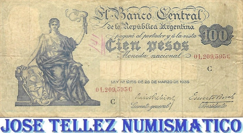 Bottero 1894 $ 100 Serie Del Progreso Serie C Bueno Palermo (Usado)