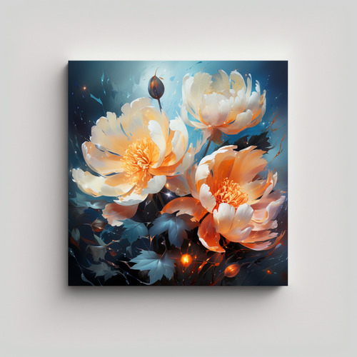 60x60cm Cuadro Pintura Abstracta Moderna De Peonías Flores