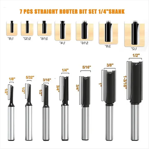 7pc Straight Router Bit Set 1/4 Shank,straight Dado,cut Dia