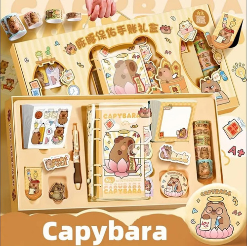 Capibara Set De Papelería C/ Libreta Lapicero Sticker Cintas