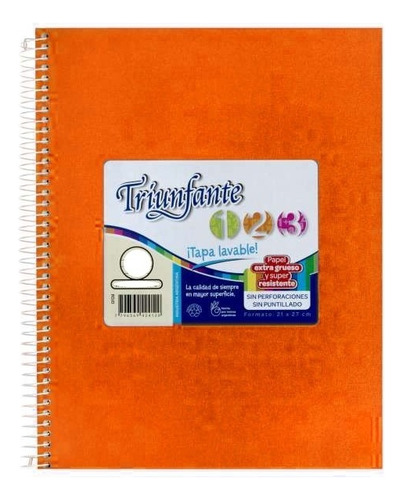 Cuaderno Triunfante Tipo Abc Espiral 21x27 60 Hojas Rayadas Color Naranja