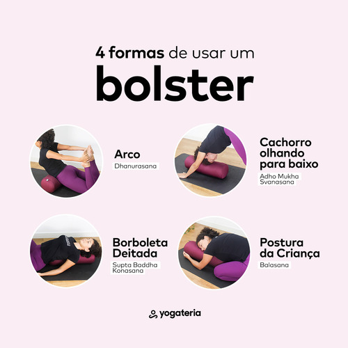 Almofada Cilíndrica Bolster Eco Rolinho Yoga Restaurativa Cor Ameixa Yogateria