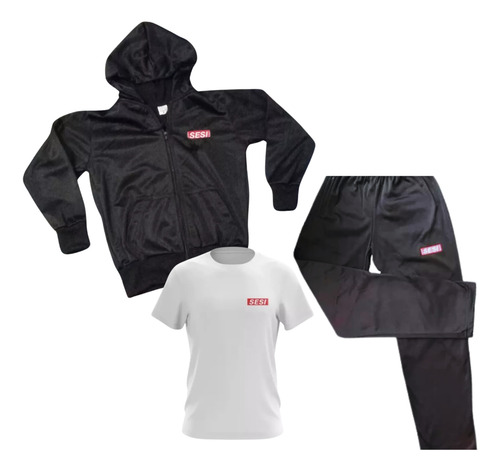 Kit 3 Peças Uniforme Escolar Sesi Bordado Infantil 8 Ao 16 Preto 10