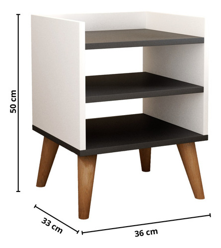 Mesa De Cabeceira Mesinha Canto Retro Pé Palito Madeira Acabamento Fosco Cor Preto-Branco