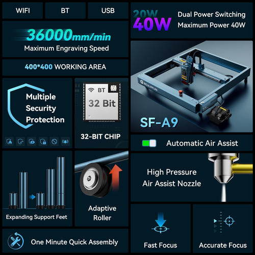 Sculpfun Sf-a9 40w Cortador Y Grabador Láser Con Accesorios
