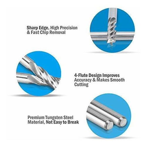 Hqmaster Pack 4 Flauta 1 8 Cutting Dia End Mill Cortador