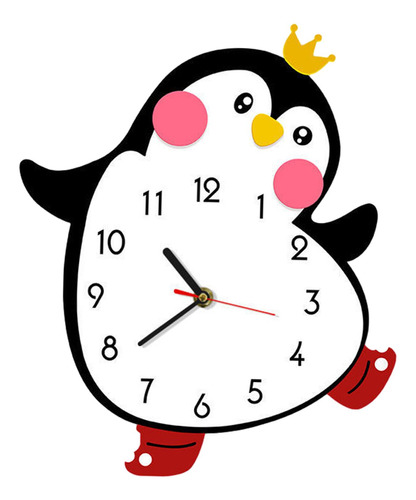 Reloj De Pared De Madera Con Pingüino De Dibujos Animados,