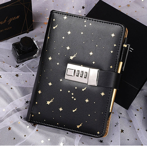 Cuaderno Estrellado, Tapa Dura, Piel, Contraseña, Diario