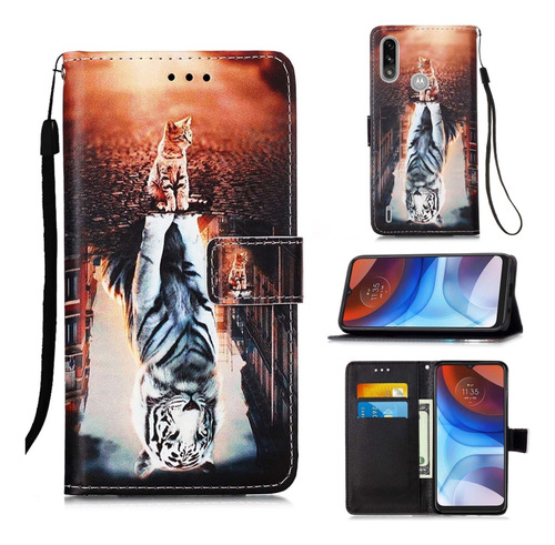 Funda De Piel Con Diseño De Gatos Y Tigres Para Motorola Mot