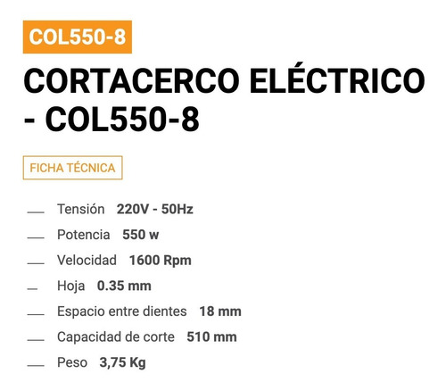 Imagen 3 de 8 de Cortacerco 51 Cm 550 Watts Lusqtoff Funda Cuchilla Col550-8