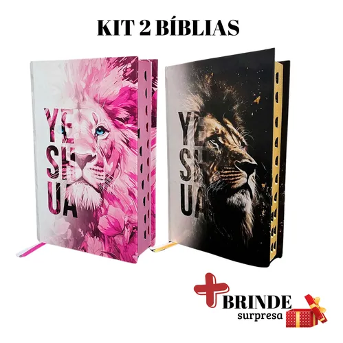 Kit 2 Bíblias Sagrada Feminina Masculina Evangélica Letra Média Harpa Cristã Capa Dura Índice Palavras De Jesus Vermelho Leão João Ferreira Almeida Revista Corrigida Branca Jovem Flores Rosa Promessas