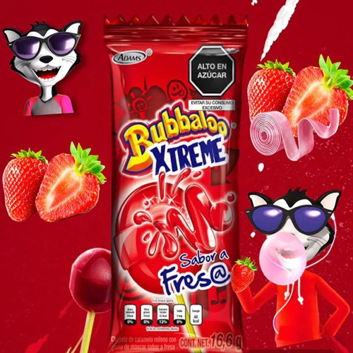 Paleta Bubbaloo Xtreme Fresa Relleno Chicle 20pz