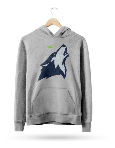  Buzo Canguro Nba Minnesota Timberwolves Logo Lobo Gris