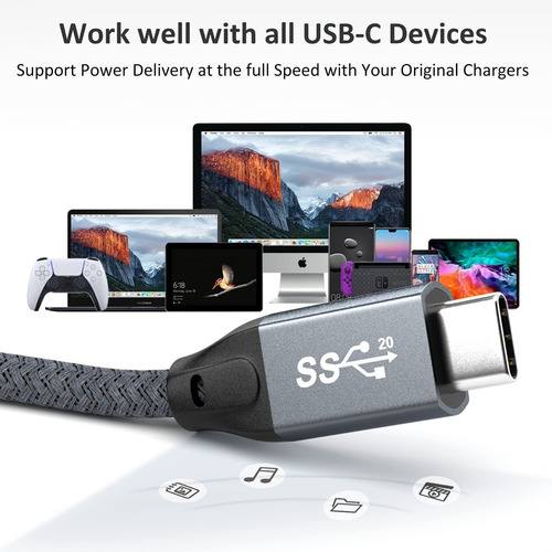 Cable Tipo C 1 Metro 20gbps 100w Usb 3.2 Thunderbolt 3