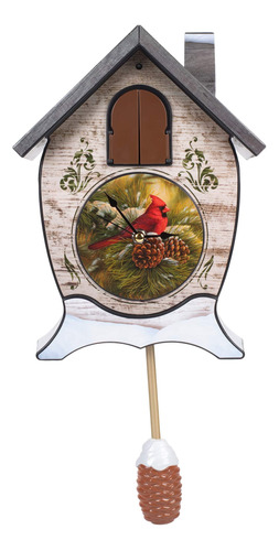 Reloj Cuco Navideño 43x23cm Amanecer Cardenal Rojo