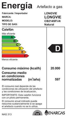 Imagen 2 de 2 de Calefón Longvie T. Balanceado 14 Litros Cb214sf Izquierda/n