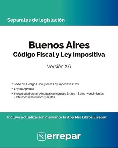 Separata Provinca De Buenos Aires - Código Fiscal 2.6, De Aa.vv. Serie Separatas Editorial Errepar, Tapa Blanda, Edición 2.6 En Español, 2023