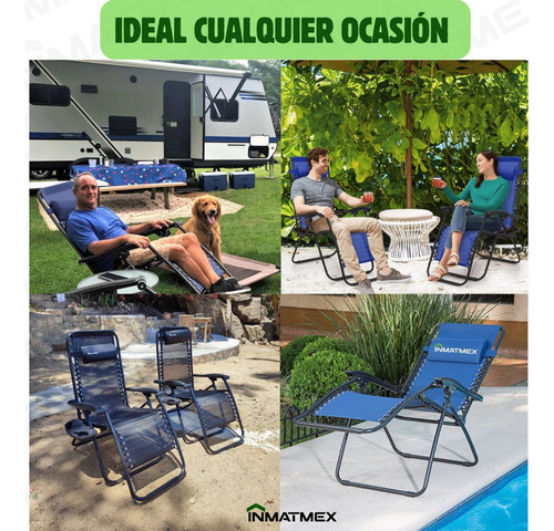 Camastro Playa Jardin Sillas Gravedad Cero Set 2 Pz Color Azul