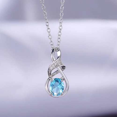 Imagen 3 de 3 de Collar Con Colgante De Plata De Ley Con Topacio Azul Fr7g